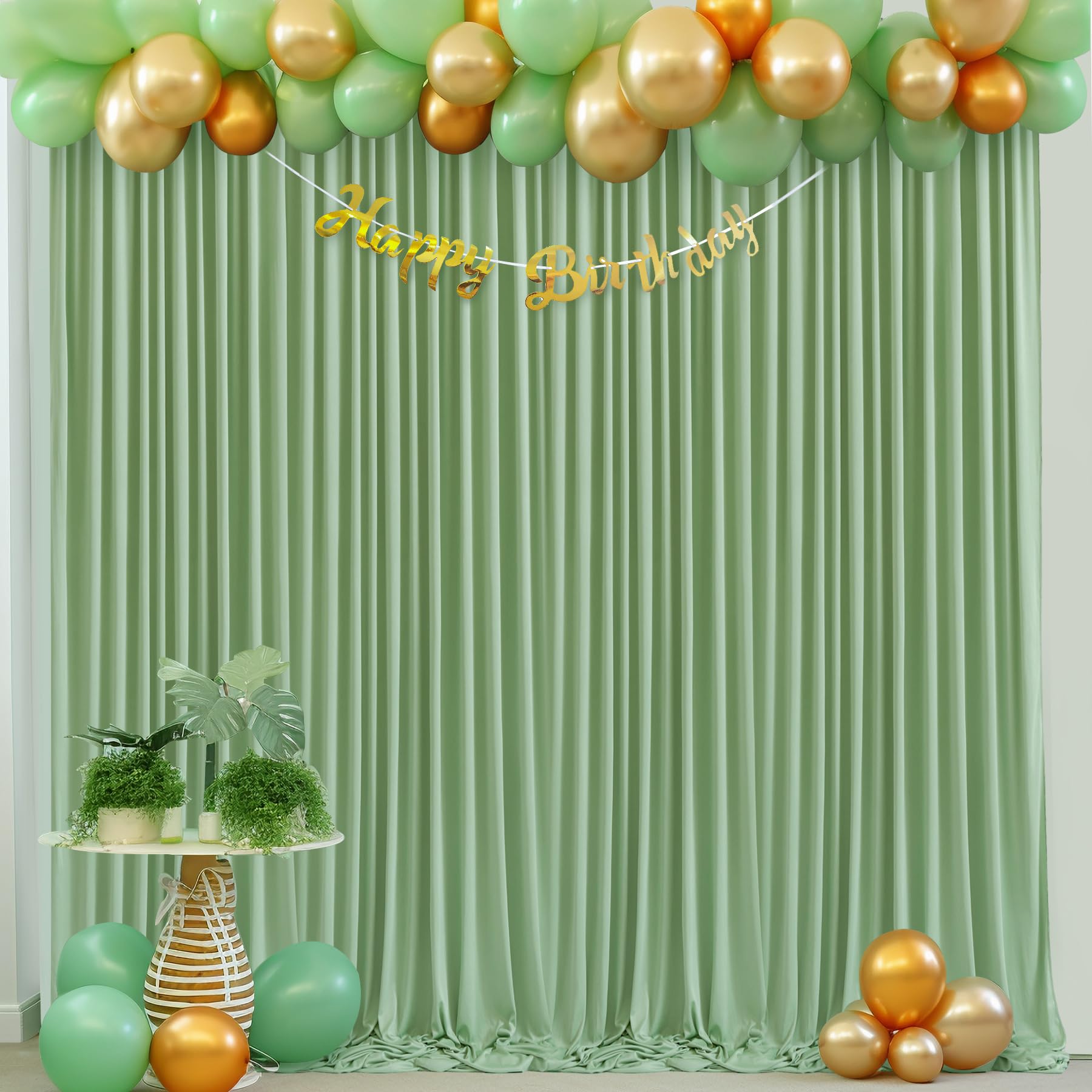 10Ft X 10Ft Sage Green Backdrop Curtain For Wedding Baby Shower Wrinkle Free Backdrop Drapes Panels For Parties Bridal Shower Bi
